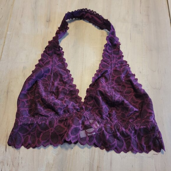 PINK Victorias Secret Lace‎ Bralette L Beautiful Wine Color Over Neck Strap - Picture 1 of 7
